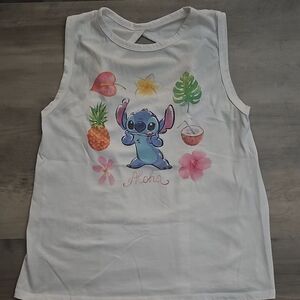 Disney White Tank Top with Stitch and Tropical Print